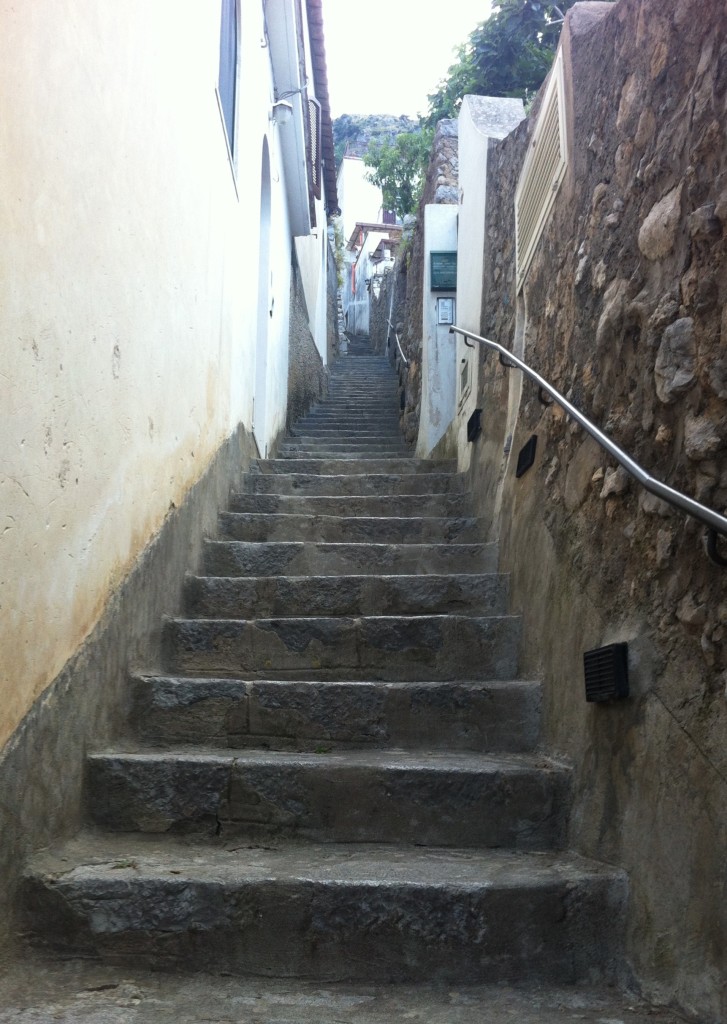 A long staircase leading up from the beach