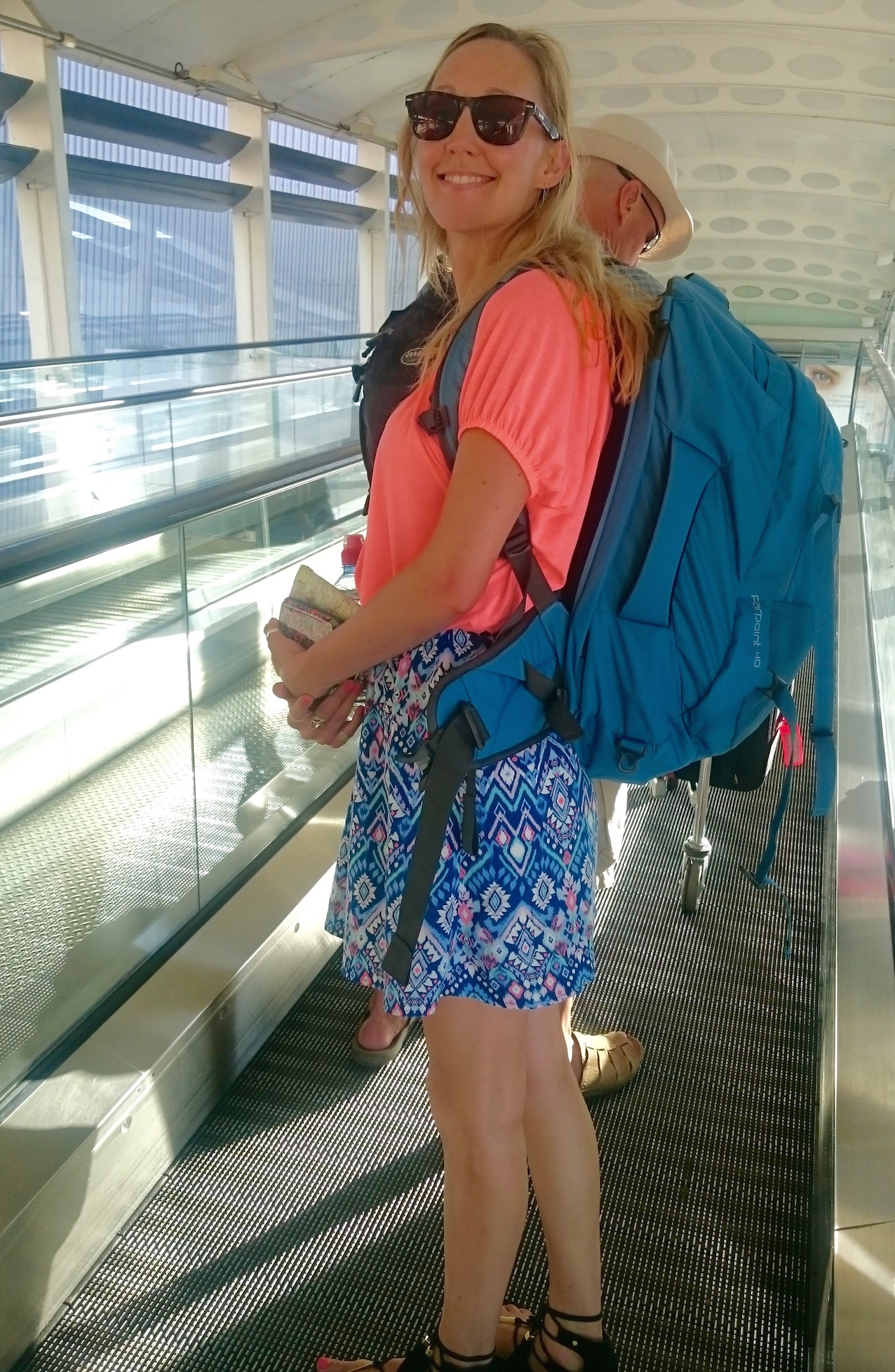 Hayley heading to the airport with her backpack ready for a trip