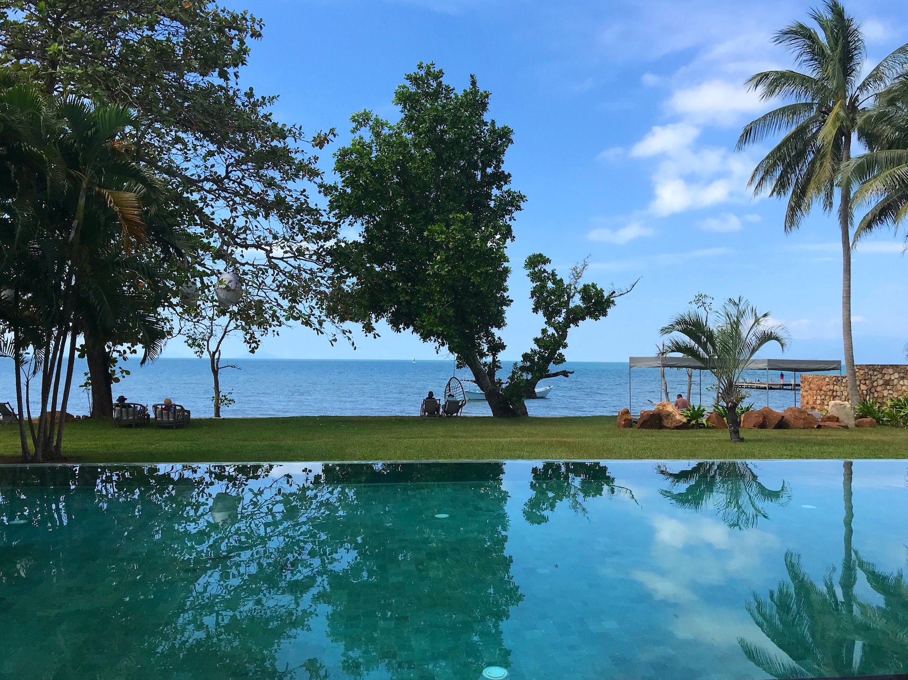 A big pool in Kep overlooking the water 