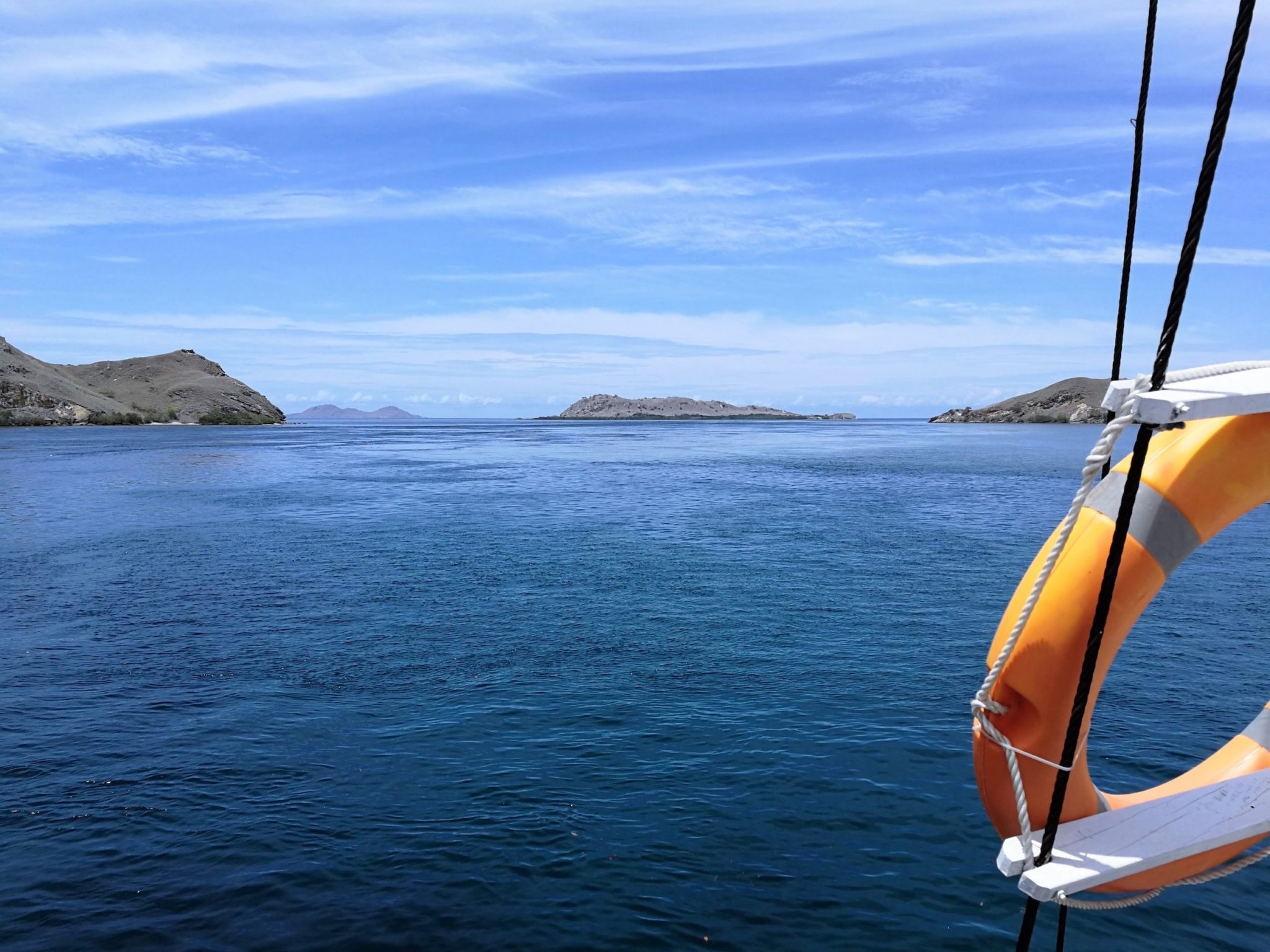 Views of the water and islands from a liveaboard 