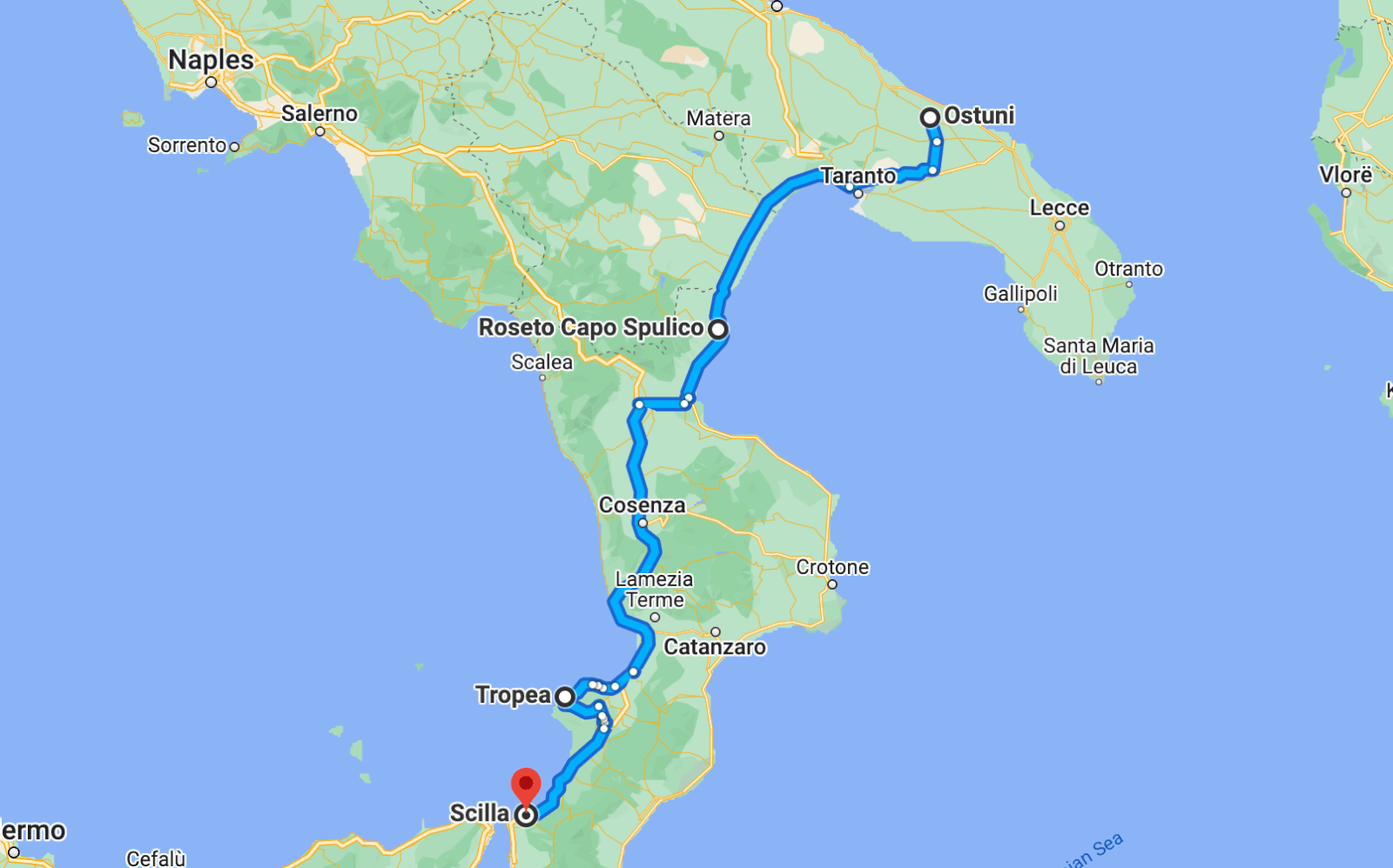 Puglia to Calabria Map